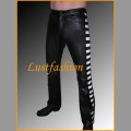 LF023 - Leather pants black with white stripes