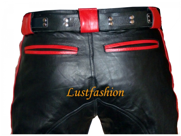Design- Leather jeans with coloured apps Design- Leather jeans with coloured apps