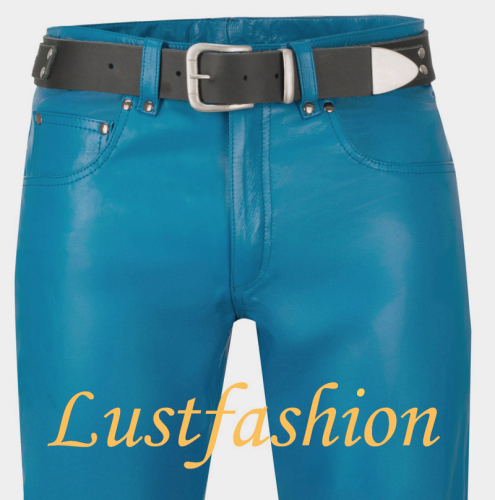 Lederjeans denim blau