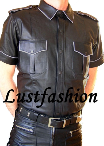 Lederhemd mit grauen Biesen, Gr. XL