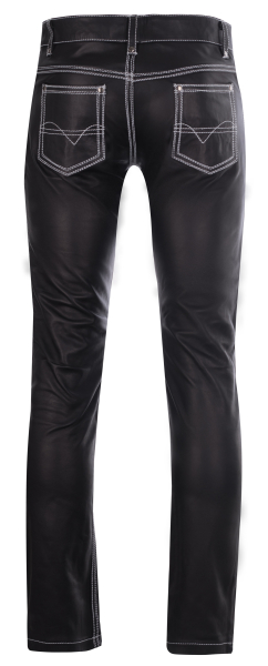 Leather jeans with white seams