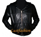 Lederjacke mit Kapuze schwarz Lammleder